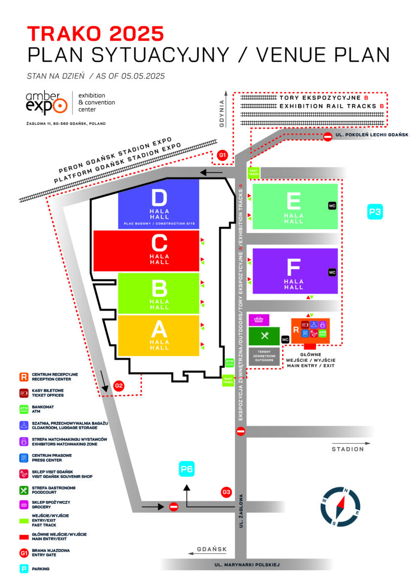 Der Geländeplan der Messe TRAKO in Danzig. Zur Orientierung für die Besucher.
